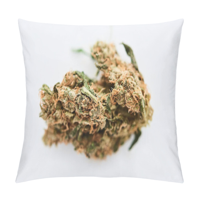 Personality  Close Up View Of Natural Marijuana Bud Isolated On White Pillow Covers