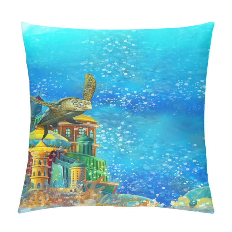 Personality  Cartoon Underwater Scene With Turtle And Castle  Pillow Covers