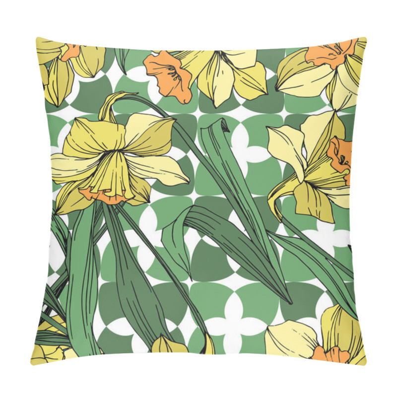 Personality  Vector Yellow Narcissus Floral Botanical Flower. Wild Spring Leaf Wildflower Isolated. Engraved Ink Art. Seamless Background Pattern. Fabric Wallpaper Print Texture. Pillow Covers