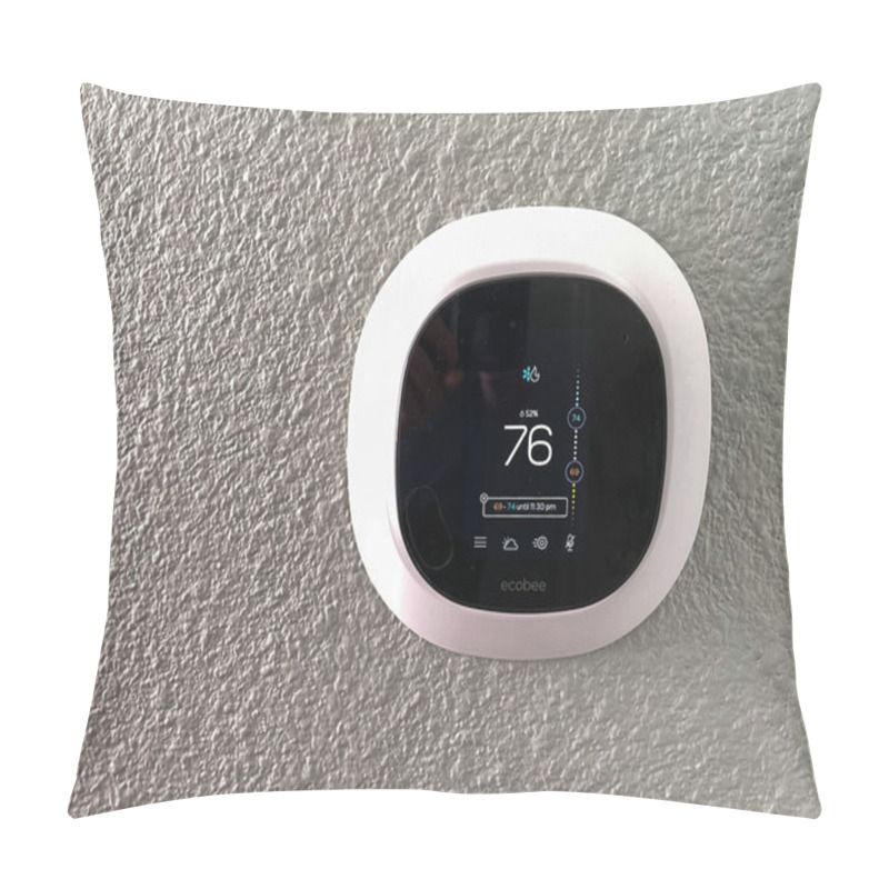 Personality  Atlanta, GA USA - March 26, 2021: An Ecobee Smart Thermostat In A Home. Pillow Covers