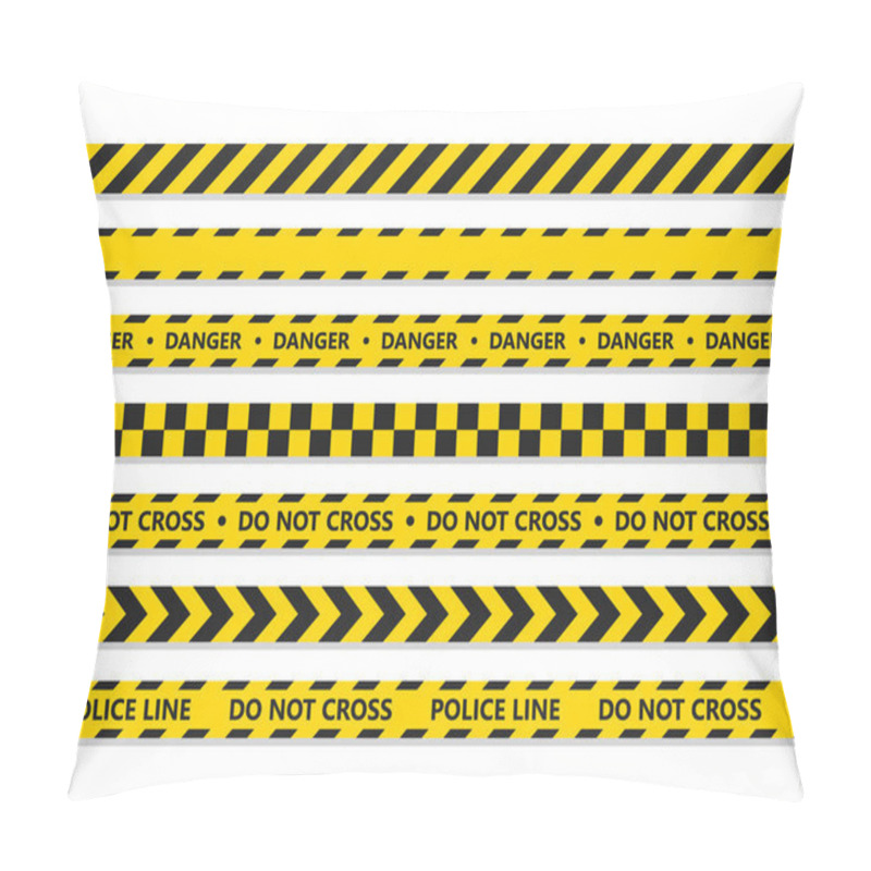 Personality  Crime Line Tape. Police Danger Caution Vector Yellow Barrier. Not Cross Security Line Pillow Covers