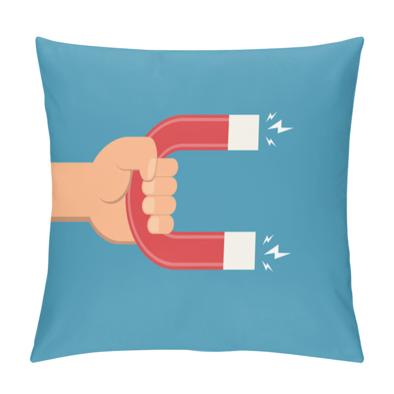 Personality  Hand Holding Attracting Magnet Flat Design Vector Pillow Covers