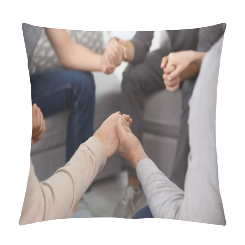 Personality  Young People Holding Hands During Group Therapy, Closeup Pillow Covers