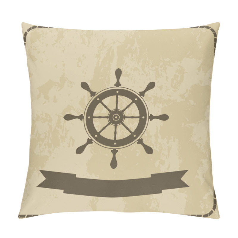 Personality  Marine Helm Steering Wheel On Grunge Background Pillow Covers