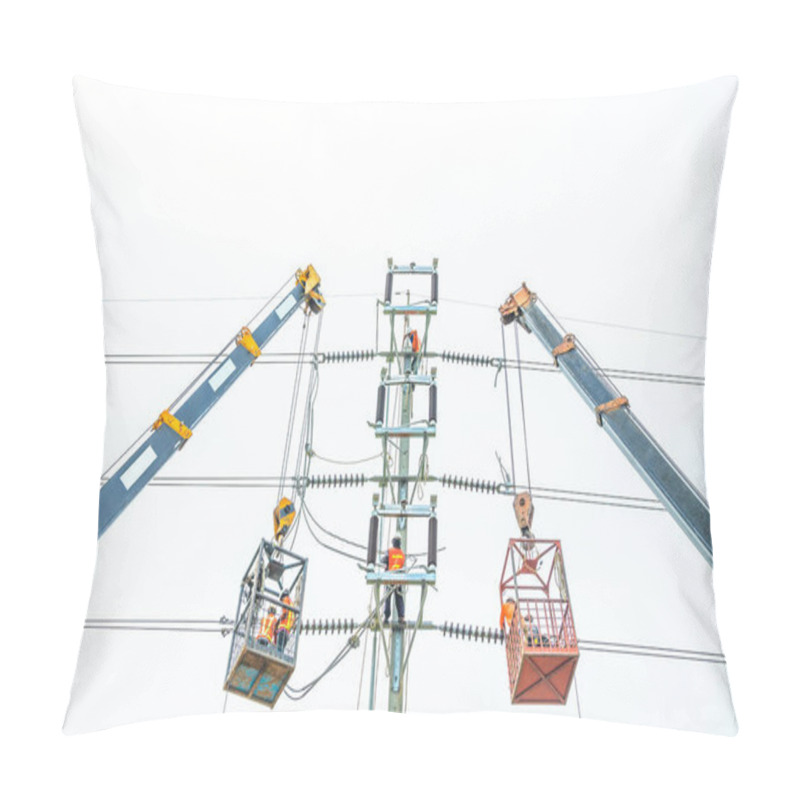 Personality  Electricians Are Climbing On Electric Poles To Install And Repair Power Lines. Pillow Covers