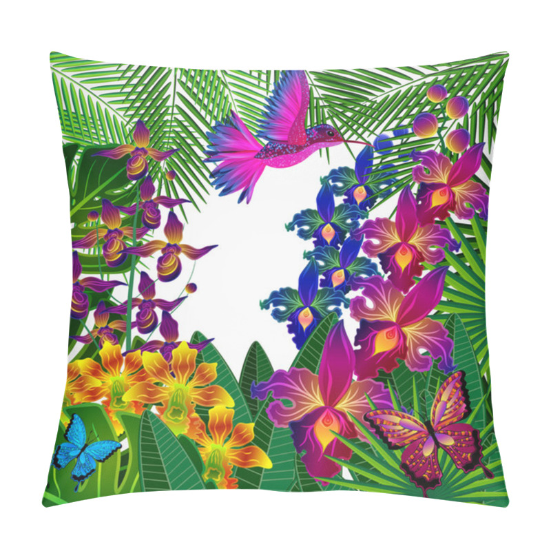 Personality  Floral Design Background. Tropical Orchid Flowers, Birds. Pillow Covers