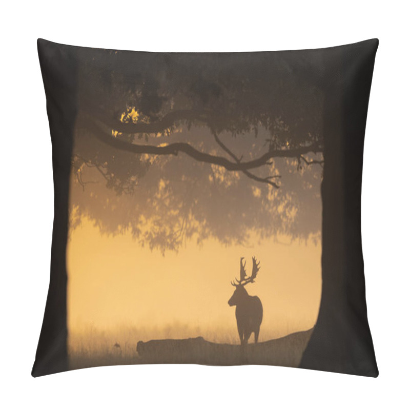 Personality  A Silhouette Of A Deer With Horns During The Orange Sunset Pillow Covers