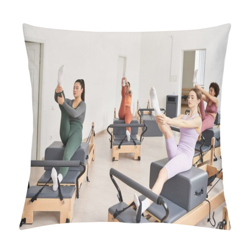 Personality  Active Women Engaged In A Pilates Class, Focused On Stretching And Strengthening Exercises. Pillow Covers