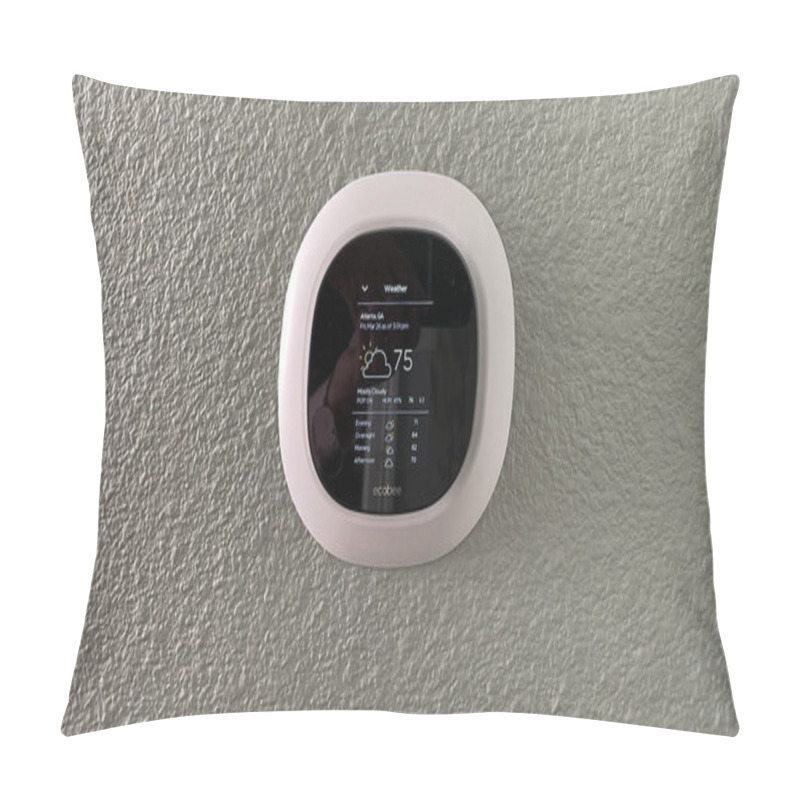 Personality  Atlanta, GA USA - March 26, 2021: An Ecobee Smart Thermostat In A Home. Pillow Covers