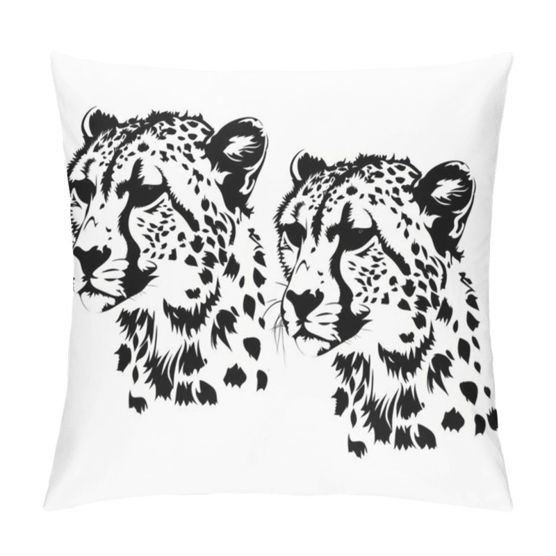 Personality  Two Stylized Black And White Cheetah Heads Showcasing Intricate Fur Patterns And Sharp Features. Pillow Covers