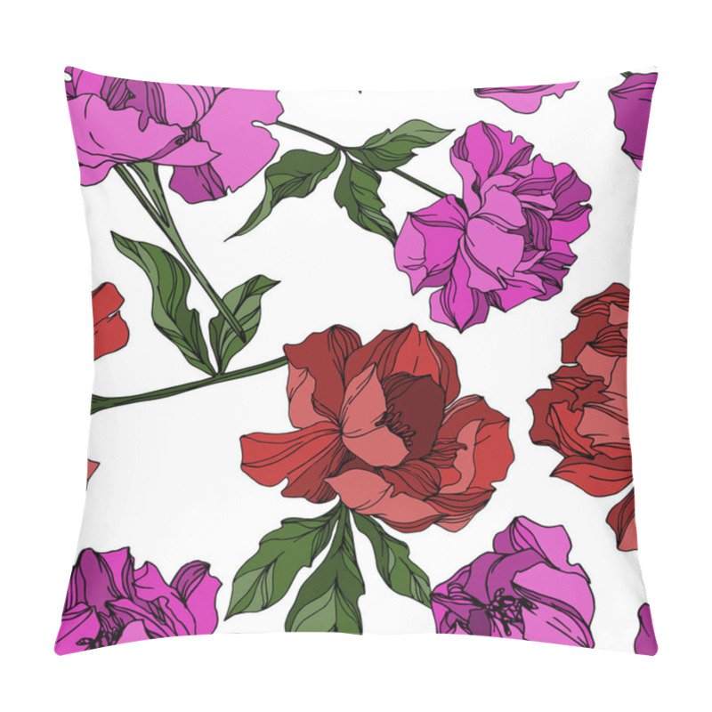 Personality  Vector Peony Floral Botanical Flowers. Black And White Engraved  Pillow Covers