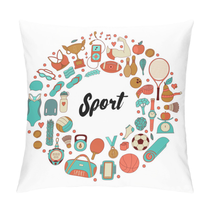 Personality  Fitness And Sport Elements In Doodle Style Pillow Covers