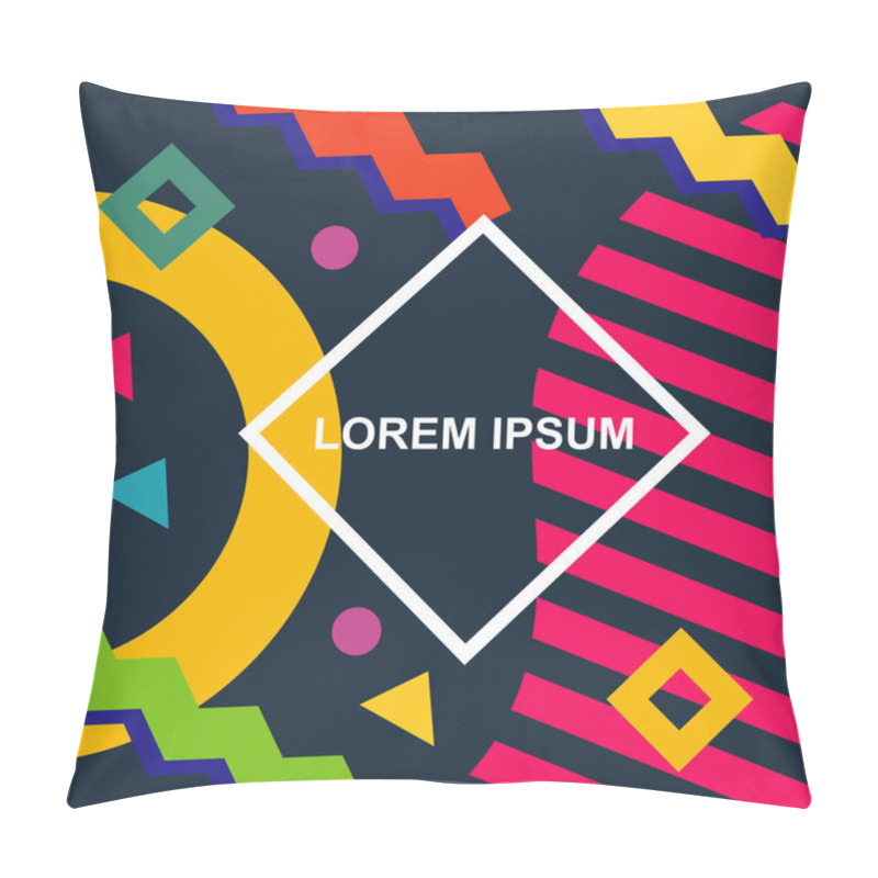 Personality  Abstract Background Square Card With Various Geometric Shapes Ornaments And Text Space. Square Wallpaper With Geometric Memphis Style. Pillow Covers