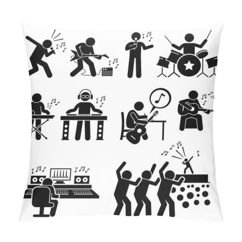 Personality  Rock Star Musician Music Artist With Musical Instruments Stick Figure Pictogram Icons Pillow Covers