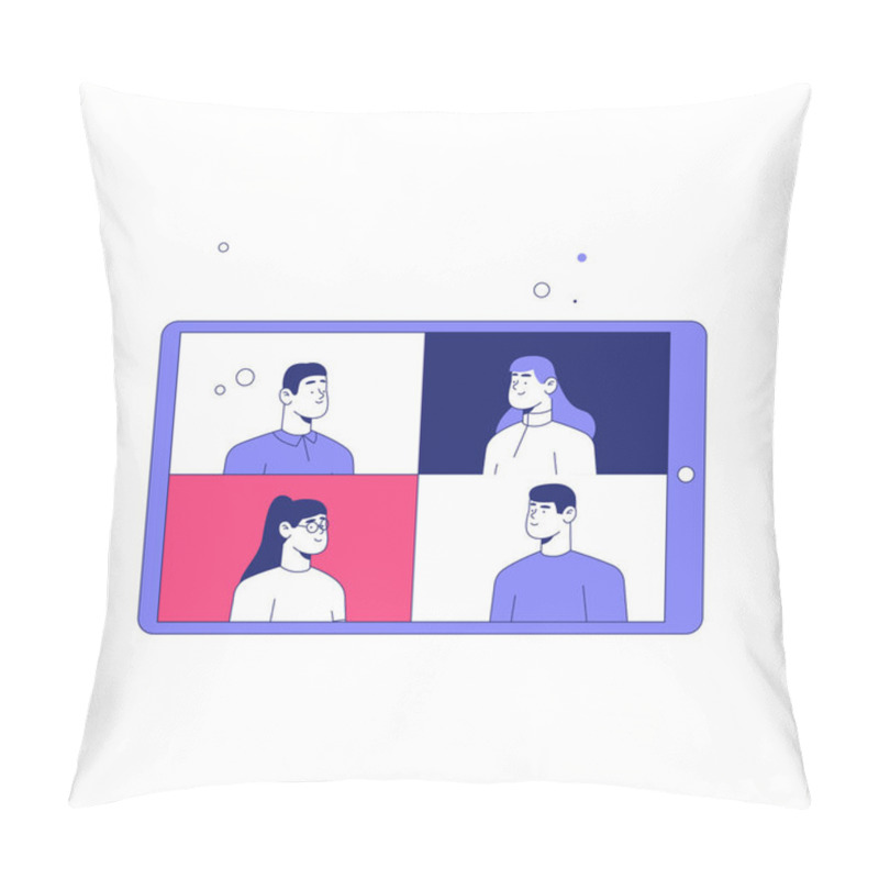 Personality  Tablet Screen Displaying Four Participants In An Online Meeting, Symbolizing Remote Work, Collaboration, And Virtual Communication, Isolated On White Background. Pillow Covers