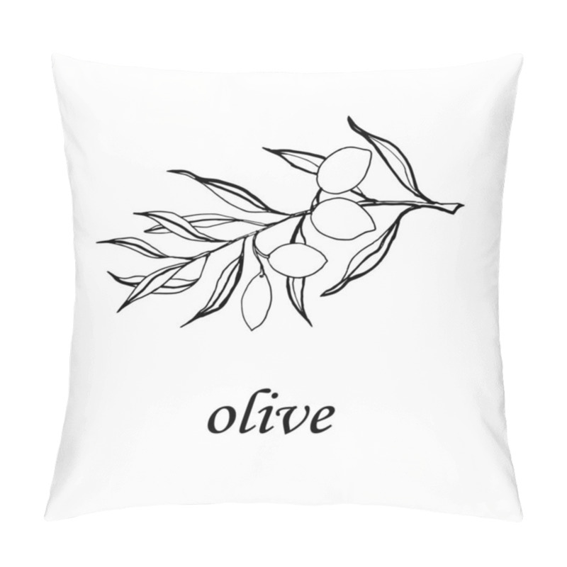 Personality  Olive Tree In A Vector Style Isolated. Black And White Engraved Ink Art. Plant Of An Olive Tree. Vector Olive Tree For Background, Texture, Wrapper Pattern, Frame Or Border. Pillow Covers