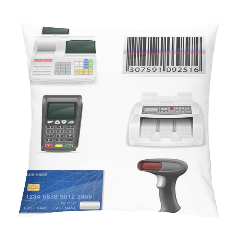 Personality  Trading Banking Equipment For A Shop Set Icons Stock Vector Illu Pillow Covers