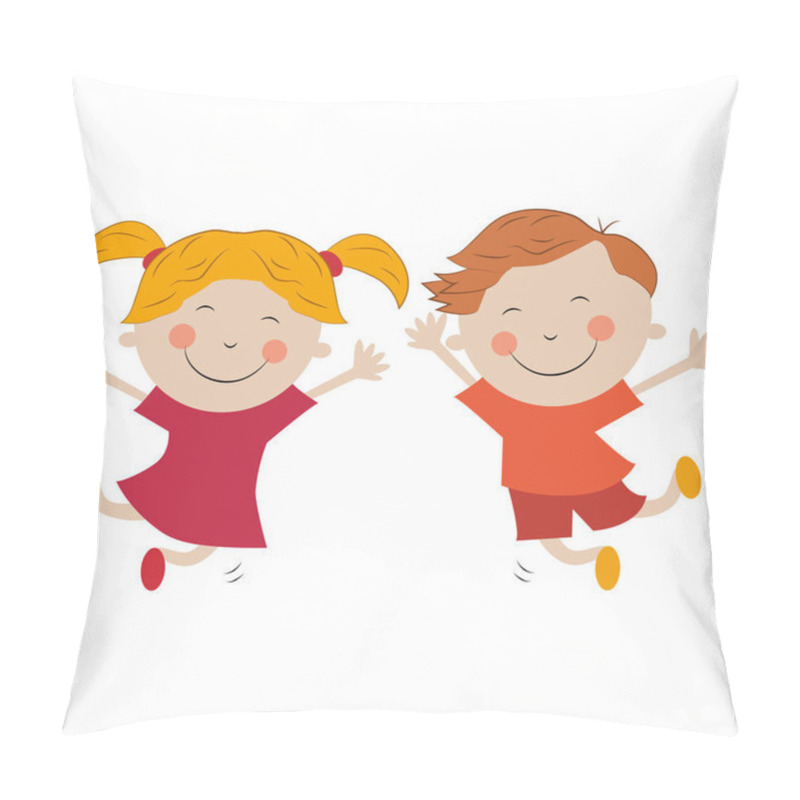 Personality  Boy And Girl Jumping For Joy Isolated On White Background Pillow Covers