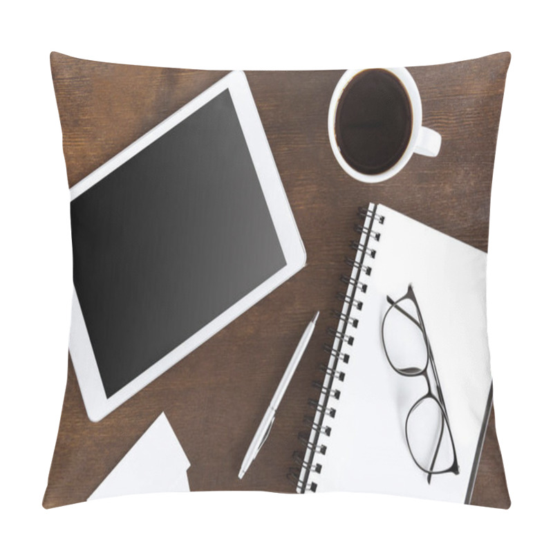 Personality  Coffee Cup And Tablet On Workplace Pillow Covers