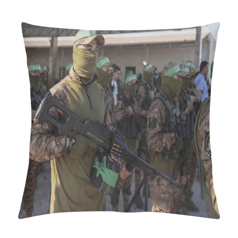 Personality  Hamas Holds Military Parade To Remember Israel's 2014 Offensive. July 20, 2022, Gaza  Strip, Palestine: Brigadiers From Al-Qassam, The Military Wing Of The Islamic Resistance Movement Hamas Pillow Covers