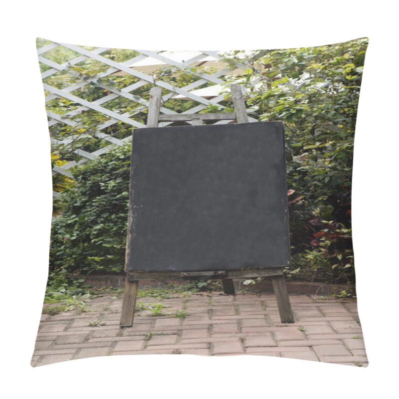 Personality  Standing Blackboard Agaist Wooden Fence Pillow Covers