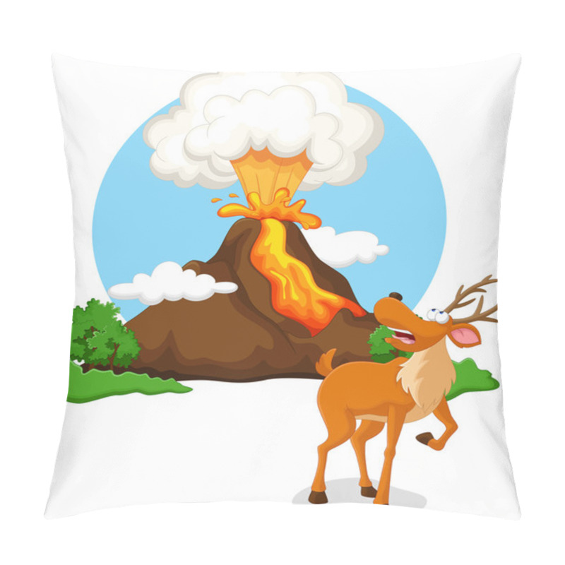 Personality  Deer With Background Volcanoes Pillow Covers