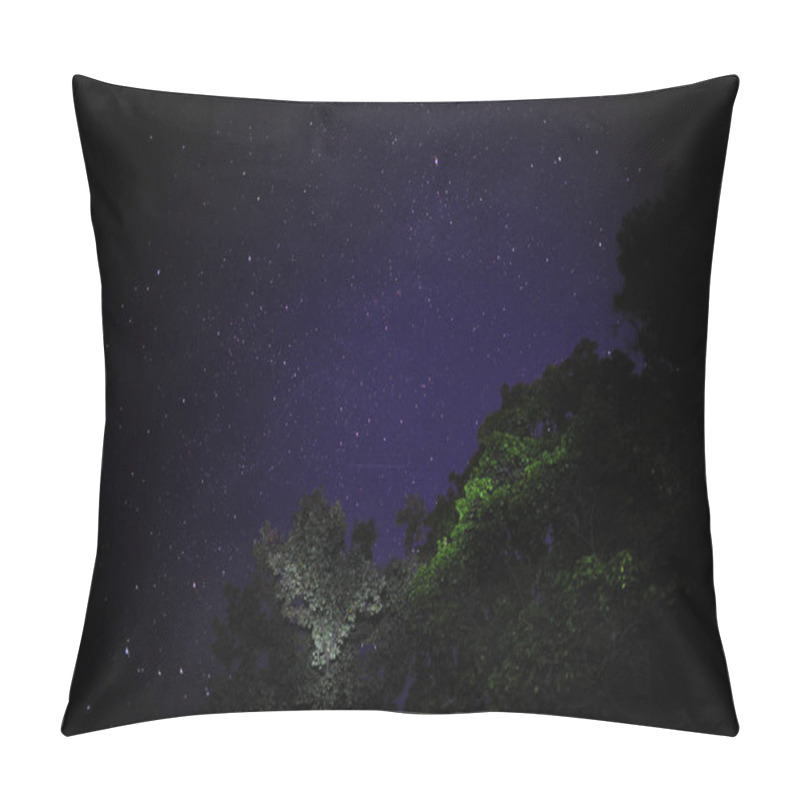 Personality  A Breathtaking View Of A Magnificent Night Sky, Densely Filled With Countless Stars Above Lush Green Foliage Pillow Covers