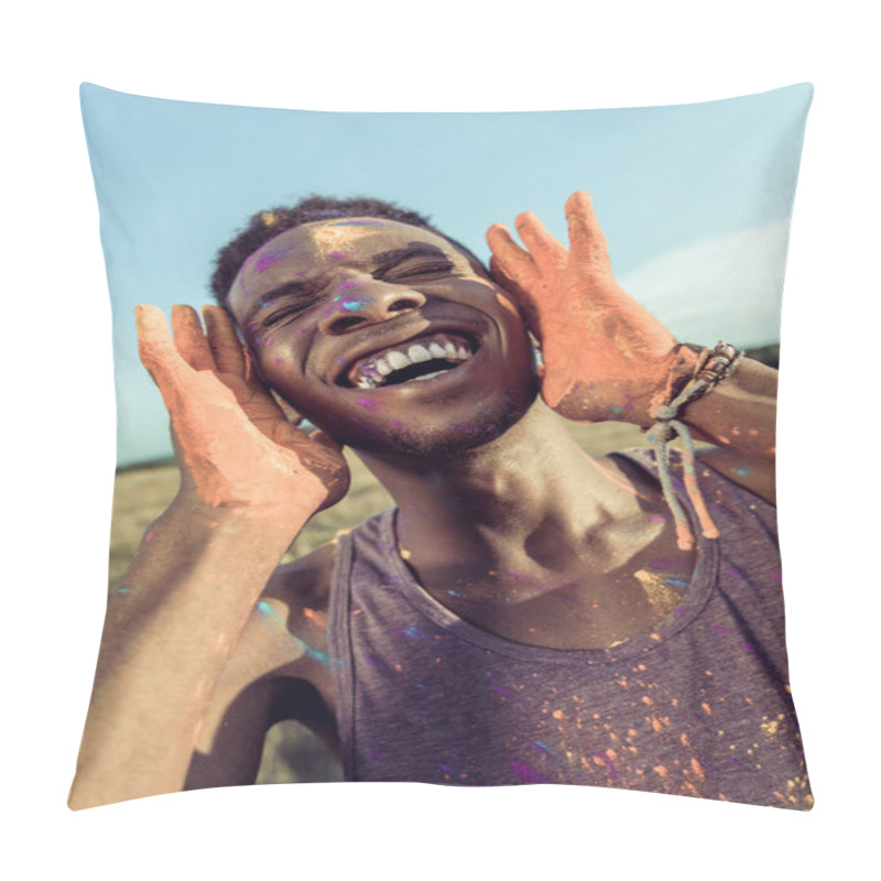 Personality  African American Man At Holi Festival Pillow Covers