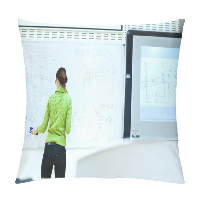 Personality  Young Female College Student In Front Of A Whiteboard During A M Pillow Covers