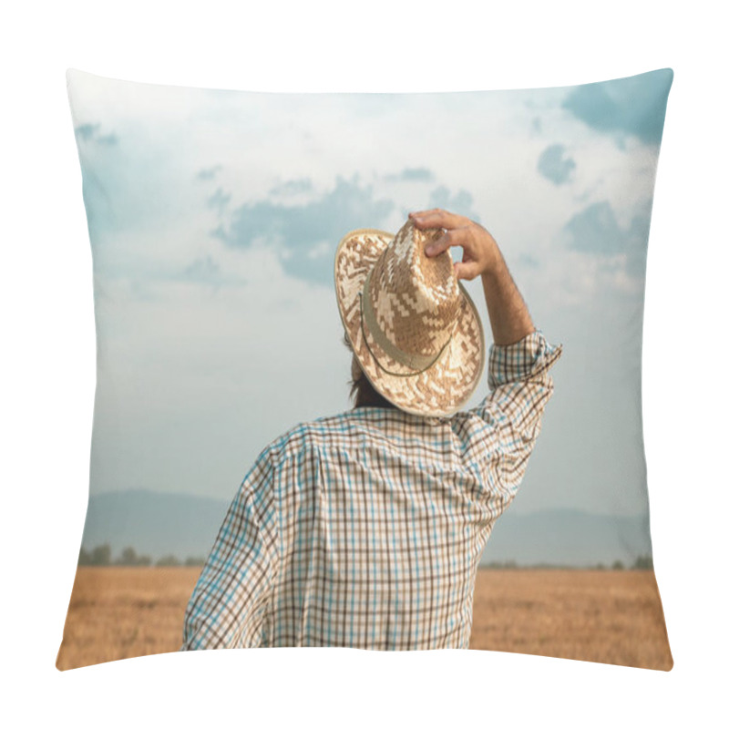 Personality  Worried Farmer In Barley Field On A Windy Day Pillow Covers