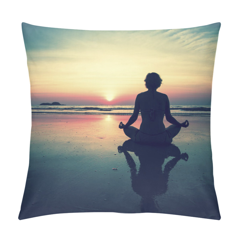 Personality  Silhouette Young Woman Practicing Yoga Pillow Covers