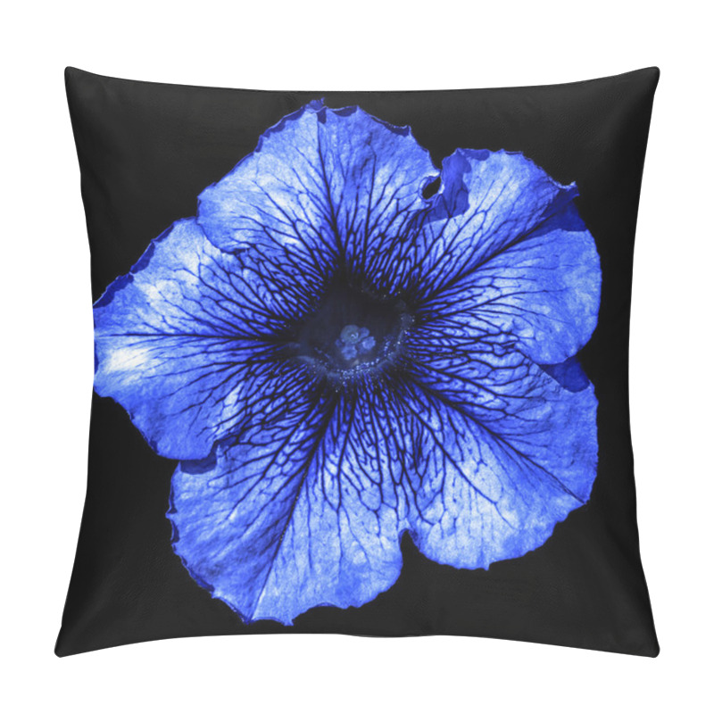 Personality  Surreal Dark Chrome Blue Althea Flower Macro Isolated On Black Pillow Covers