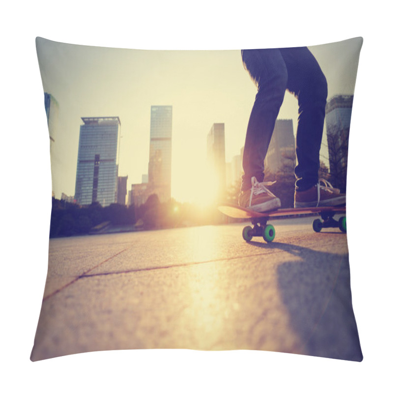 Personality  Skateboarding Legs At City Pillow Covers