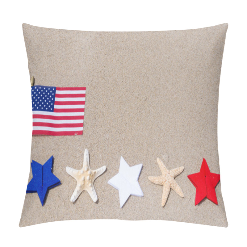 Personality  Amrican Flag With Starfishes On The Sandy Beach Pillow Covers