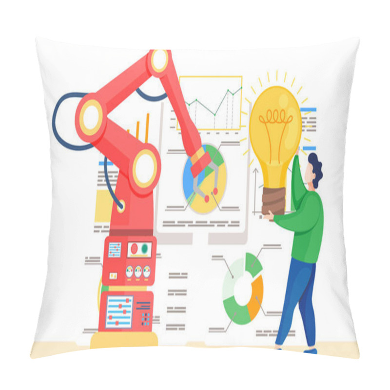 Personality  Smart Industry New Business Idea. Developer Worker Controlling Robotic Arm, Modernized Machine Pillow Covers