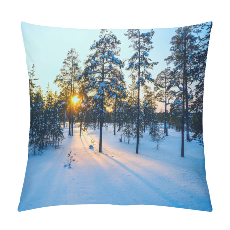 Personality  Winter Forest ,  Sun's Rays At Sunset. Pillow Covers