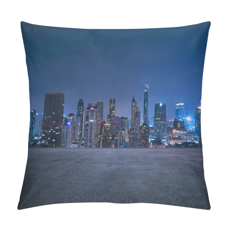 Personality  Bangkok Urban Cityscape Skyline Night Scene With Empty Asphalt Floor On Front Pillow Covers