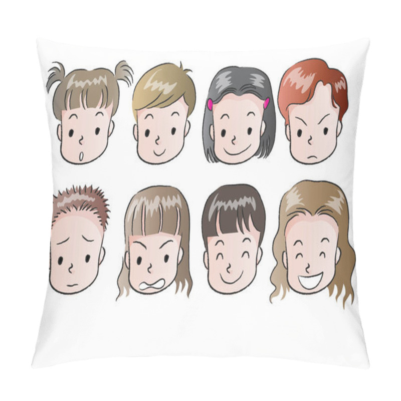 Personality  Set Of Different Cartoon Faces Of Various Facial Expressions. Vector Illustration Pillow Covers