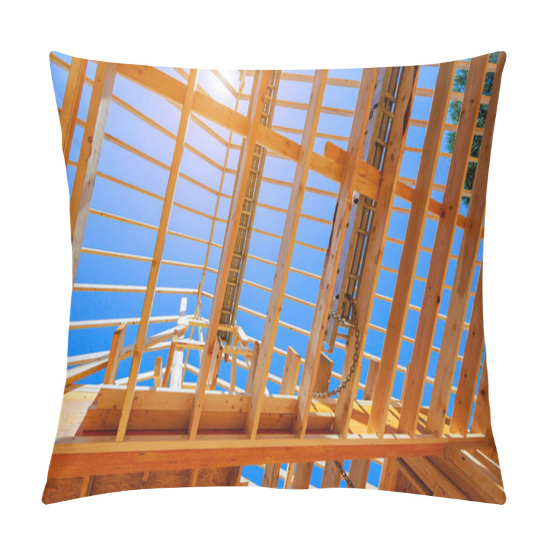 Personality  An Under Construction Timber Truss Framed House With Roofing Joints Pillow Covers