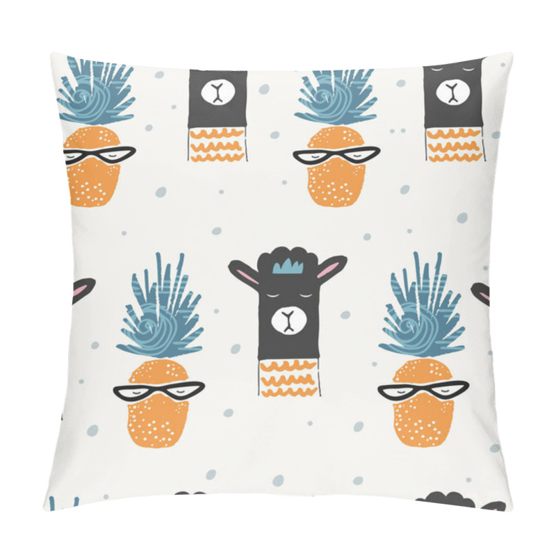 Personality  Cute Seamless Pattern With Llama Or Alpaca And Pineapple. Animal Pattern In Scandinavian Style. For Children And Kids. For Textile,fabric, Wrapping Or Poster Pillow Covers