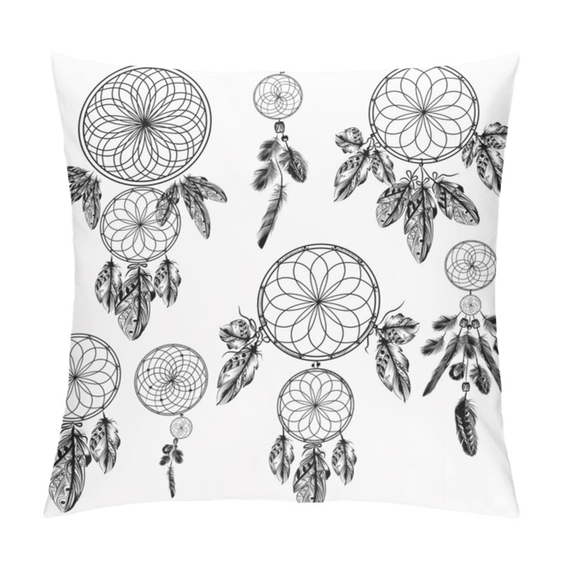 Personality  Vector Set With Hand Drawn Dream Catchers In Engraved Style Pillow Covers