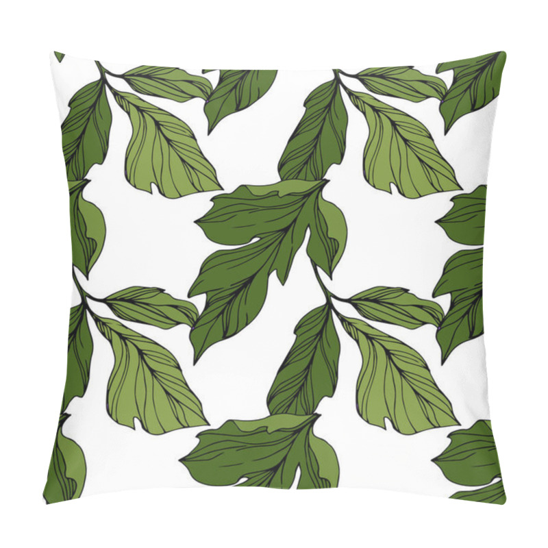 Personality  Vector Green Leaf. Engraved Ink Art. Seamless Background Pattern. Fabric Wallpaper Print Texture. Pillow Covers