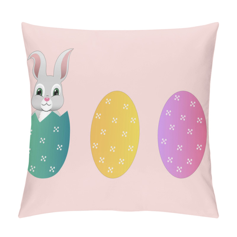 Personality  Illustration Of Cartoon Rabbit Near Easter Eggs Isolated On Pink Pillow Covers