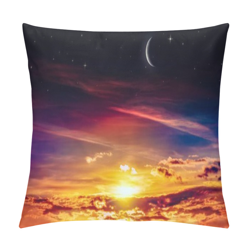 Personality   Crescent Moon With Beautiful Sunset Background . Generous Ramadan . Religion Background  Pillow Covers