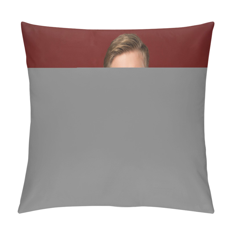 Personality  Displeased Man Showing Thumb Down On Red Background Pillow Covers