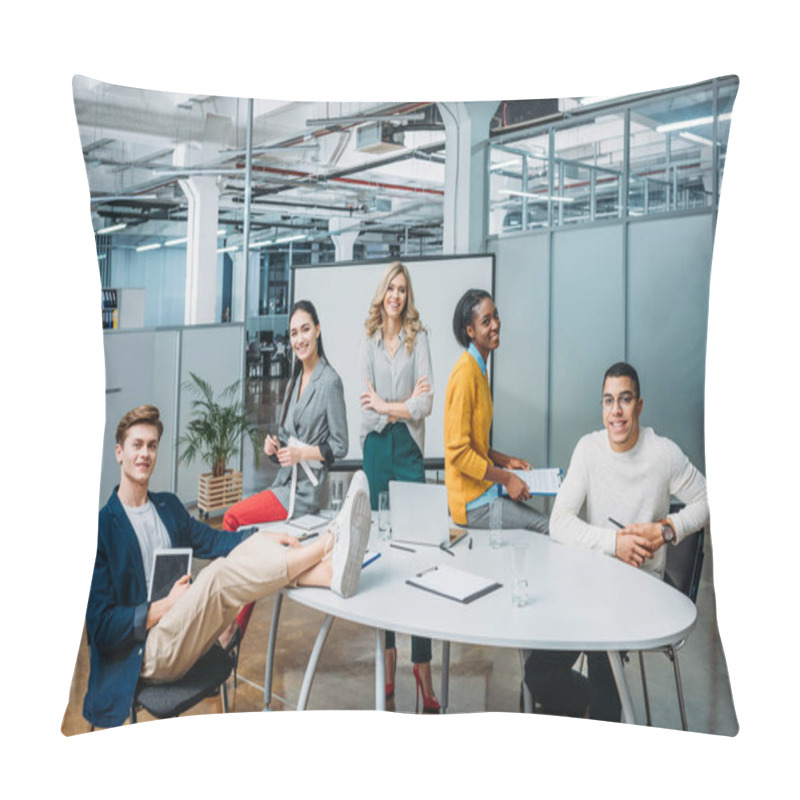 Personality  Group Of Young Business Partners In Conference Room At Modern Loft Office Pillow Covers