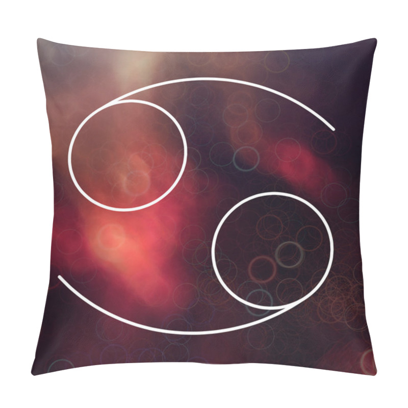 Personality  Zodiac Sign - Cancer. White Thin Line Astrological Symbols On Blurry Colorful Abstract Background. Pillow Covers