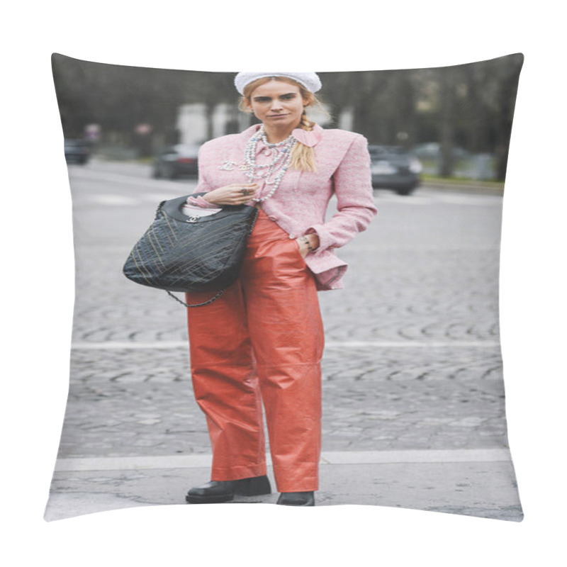 Personality  Paris, France - March 05, 2019: Street Style Outfit Before A Fashion Show During Milan Fashion Week - PFWFW19 Pillow Covers