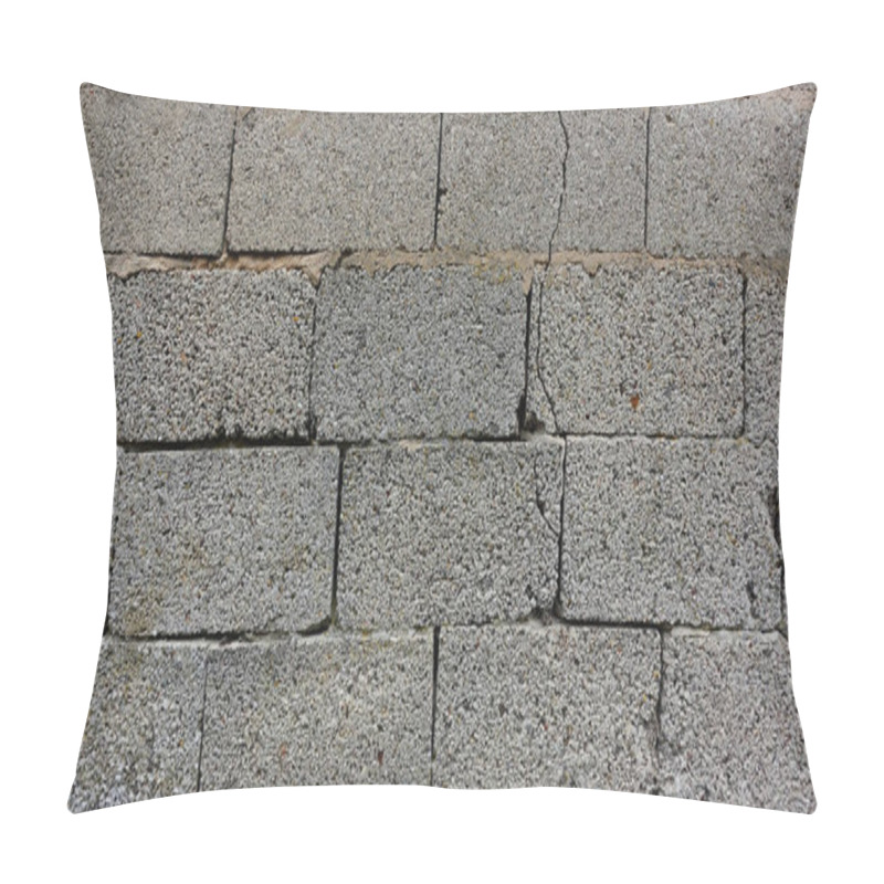 Personality  The Photograph Captures A Gray Concrete Block Wall, Highlighting Its Rough Texture And Varying Shades. Each Block Appears Solid Yet Shows Signs Of Wear, With Visible Cracks Running Through The Surface Pillow Covers