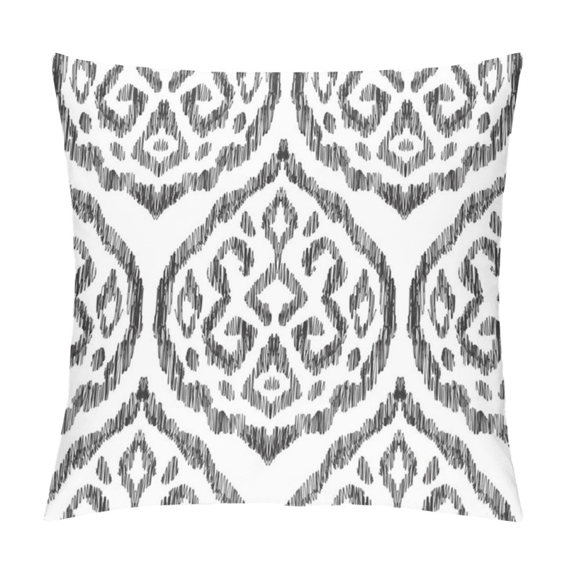 Personality  Ikat Seamless Pattern In Damask, Oriental, Indian, Marrocan Style. Vector Background. Black And White Texture Graphic. Ethnic Design For Fashion Textile Prints, Wallpapers, Cards Or Wrapping Papers. Pillow Covers